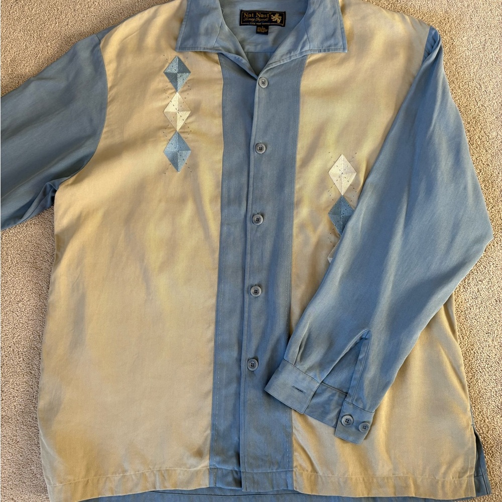 Rare Nat Nast Limited Edition Silk Long Sleeve Blue Diamond Long Sleeve Y2K